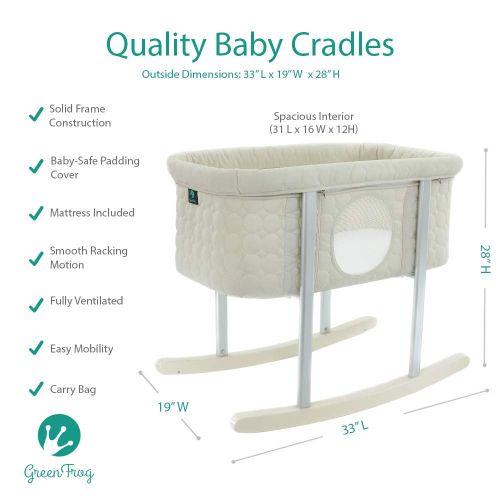  Green Frog Baby Bassinet Cradle Includes Gentle Rocking Feature, Great for Newborns and Infants Safe Mattress...