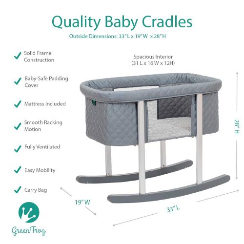  Green Frog Baby Bassinet Cradle Includes Gentle Rocking Feature, Great for Newborns and Infants Safe Mattress Includes wheels for...