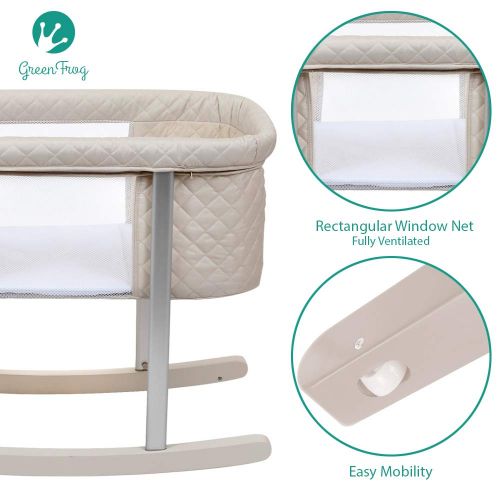  Green Frog Baby Bassinet Cradle Includes Gentle Rocking Feature, Great for Newborns and Infants Safe Mattress Includes wheels for...