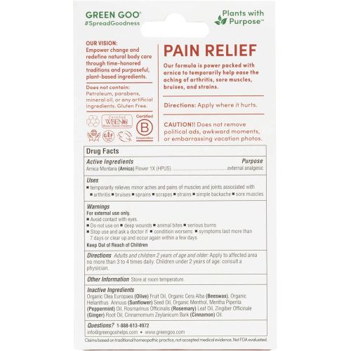  Green Goo Natural Skin Care for Inflammation, Joint Pain, Sore Muscles, Bruises, Pain Relief with Arnica, Large Tin, 1.82 Ounce, Pack of 3 (Packaging May Vary)