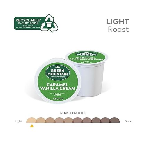  Green Mountain Coffee Roasters Caramel Vanilla Cream, Single-Serve Keurig K-Cup Pods, Flavored Light Roast Coffee Pods, 32 Count