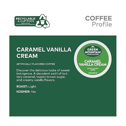  Green Mountain Coffee Roasters Caramel Vanilla Cream, Single-Serve Keurig K-Cup Pods, Flavored Light Roast Coffee Pods, 32 Count