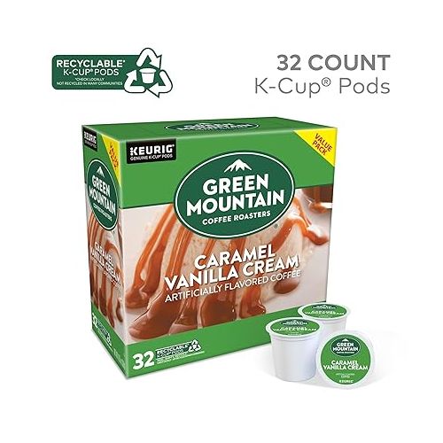  Green Mountain Coffee Roasters Caramel Vanilla Cream, Single-Serve Keurig K-Cup Pods, Flavored Light Roast Coffee Pods, 32 Count