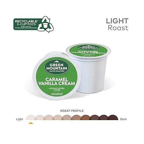  Green Mountain Coffee Roasters Caramel Vanilla Cream, Single-Serve Keurig K-Cup Pods, Flavored Light Roast Coffee Pods, 32 Count