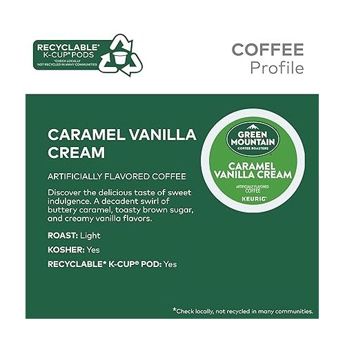  Green Mountain Coffee Roasters Caramel Vanilla Cream, Single-Serve Keurig K-Cup Pods, Flavored Light Roast Coffee Pods, 32 Count