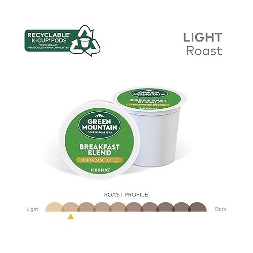  Green Mountain Coffee Roasters Breakfast Blend Single-Serve Keurig K-Cup Pods, Light Roast Coffee, 96 Count (4 Packs of 24)