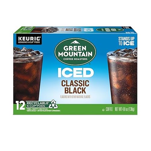  Green Mountain Coffee Roasters ICED Classic Black, Single Serve Keurig K-Cup Pods, Medium Roast Iced Coffee, 72 Count (6 Packs of 12)
