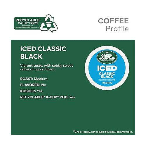  Green Mountain Coffee Roasters ICED Classic Black, Single Serve Keurig K-Cup Pods, Medium Roast Iced Coffee, 72 Count (6 Packs of 12)