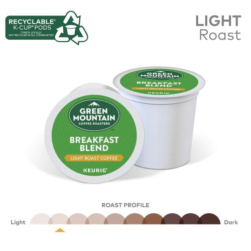  Green Mountain Coffee Roasters Breakfast Blend, Single-Serve Keurig K-Cup Pods, Light Roast Coffee, 32 Count