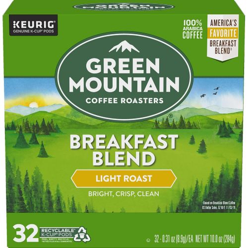  Green Mountain Coffee Roasters Breakfast Blend, Single-Serve Keurig K-Cup Pods, Light Roast Coffee, 32 Count