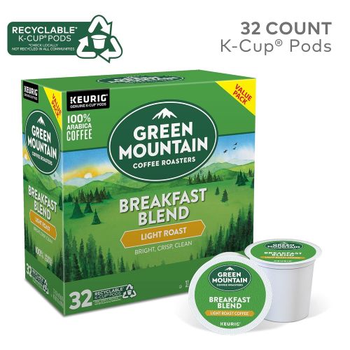  Green Mountain Coffee Roasters Breakfast Blend, Single-Serve Keurig K-Cup Pods, Light Roast Coffee, 32 Count