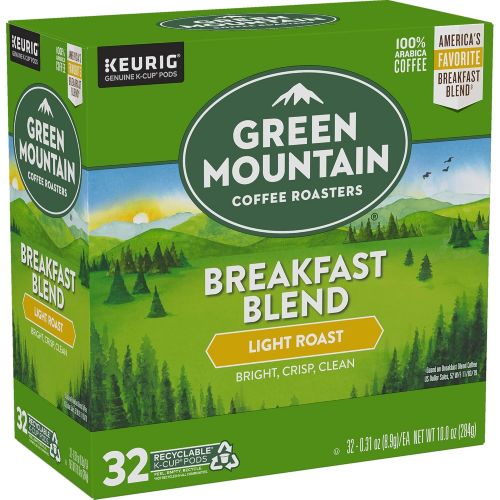  Green Mountain Coffee Roasters Breakfast Blend, Single-Serve Keurig K-Cup Pods, Light Roast Coffee, 32 Count