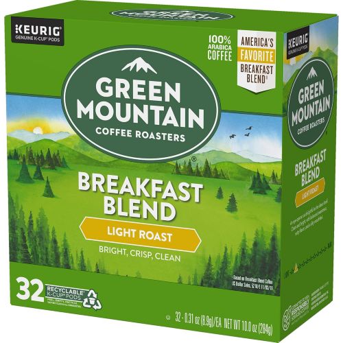  Green Mountain Coffee Roasters Breakfast Blend, Single-Serve Keurig K-Cup Pods, Light Roast Coffee, 32 Count