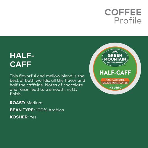  Green Mountain Coffee Roasters Half-Caff, Single Serve Coffee K-Cup Pod, Medium Roast, 12 Count, Pack of 6