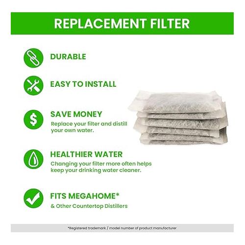  Green Piece® Activated Charcoal Water Filter Replacements - Great for Megahome and Other Countertop Water Distillers - (Pack of 12)