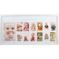 Green Pollywog Babys First Year Frame in Elegant White Natural Wood - My First Year Baby Picture Frame for Photo Memories (White)