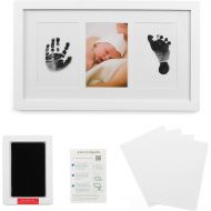 Green Pollywog Baby Handprint and Footprint Kit in Elegant White Natural Wood, Clean Touch Inkless Ink Pad Extra-Large, Non-Toxic, Newborn 12 Month, Baby Safe, Pawprints
