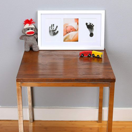  Green Pollywog Baby Handprint and Footprint Kit in Elegant White Natural Wood, Clean Touch Inkless Ink Pad Extra-Large, Non-Toxic, Newborn 12 Month, Baby Safe, Pawprints