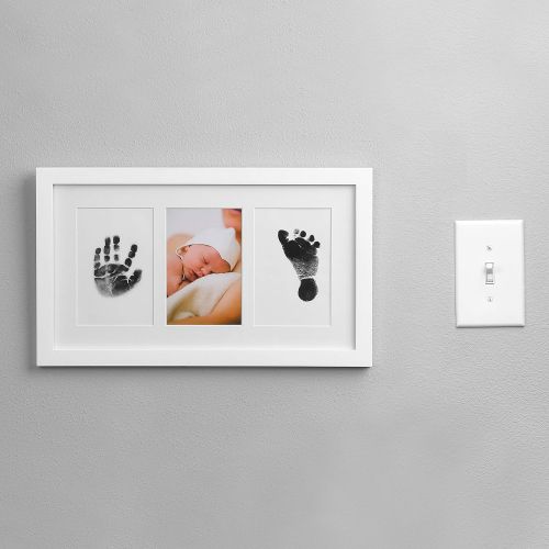  Green Pollywog Baby Handprint and Footprint Kit in Elegant White Natural Wood, Clean Touch Inkless Ink Pad Extra-Large, Non-Toxic, Newborn 12 Month, Baby Safe, Pawprints