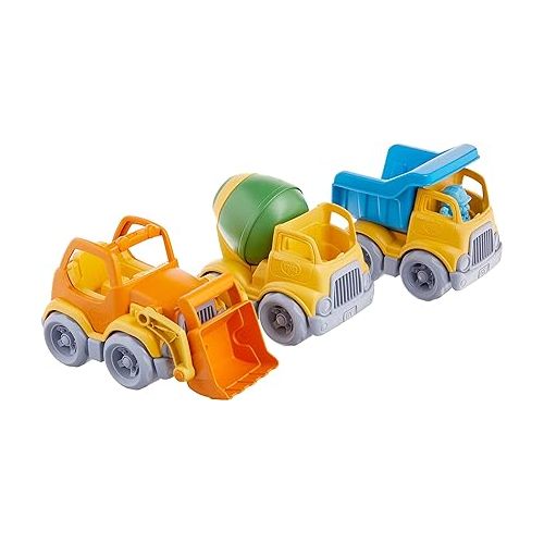  Green Toys Construction Vehicle Includes Scooper, Dumper, Mixer, 1 Character- 3 Pack - 4C