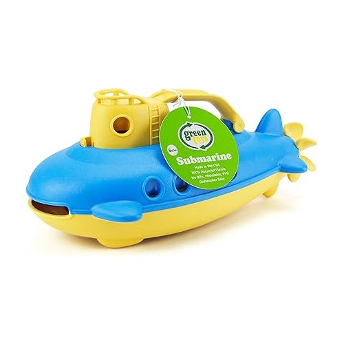  Green Toys Submarine in Yellow & blue - BPA Free, Phthalate Free, Bath Toy with Spinning Rear Propeller. Safe Toys for Toddlers, Babies