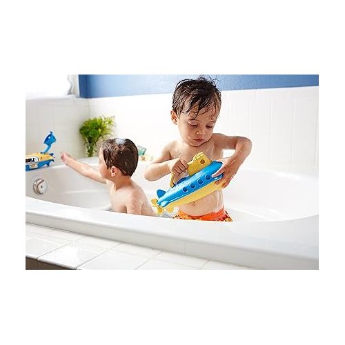  Green Toys Submarine in Yellow & blue - BPA Free, Phthalate Free, Bath Toy with Spinning Rear Propeller. Safe Toys for Toddlers, Babies