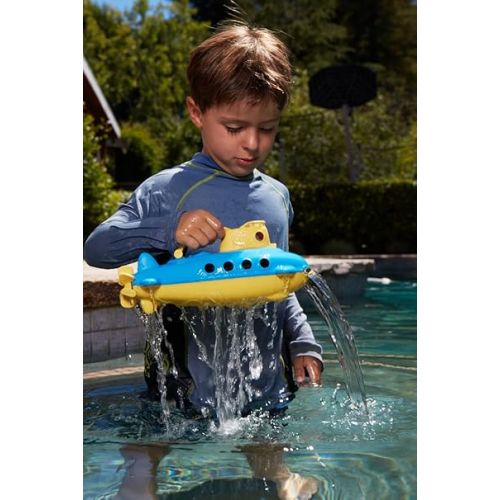  Green Toys Submarine in Yellow & blue - BPA Free, Phthalate Free, Bath Toy with Spinning Rear Propeller. Safe Toys for Toddlers, Babies