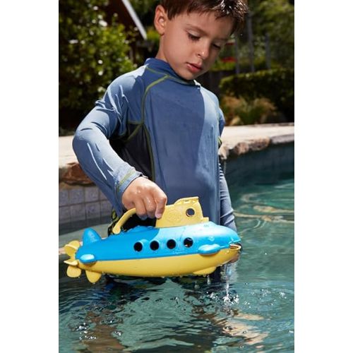  Green Toys Submarine in Yellow & blue - BPA Free, Phthalate Free, Bath Toy with Spinning Rear Propeller. Safe Toys for Toddlers, Babies