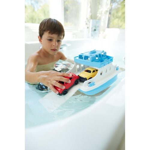  Green Toys Ferry Boat with Mini Cars Bathtub Toy, Blue/White