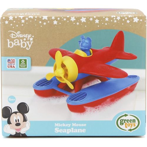  Green Toys Disney Baby Exclusive Mickey Mouse Seaplane, Red/Blue Pretend Play, Motor Skills, Kids Bath Toy Floating Vehicle. No BPA, phthalates, PVC. Dishwasher Safe, Recycled Pl