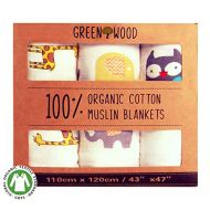 Green Wood Muslin Swaddle Blankets Unisex - 100% Organic Cotton - 3 pack 43 x 47 Ultra Soft and Hypoallergenic - Best Baby Shower Gift