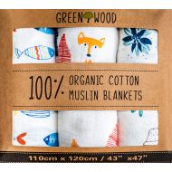 Green Wood Muslin Swaddle Blankets - 100% Organic Cotton - 3 pack 47 x 43 Ultra Soft and Hypoallergenic - Best Baby Shower Gift