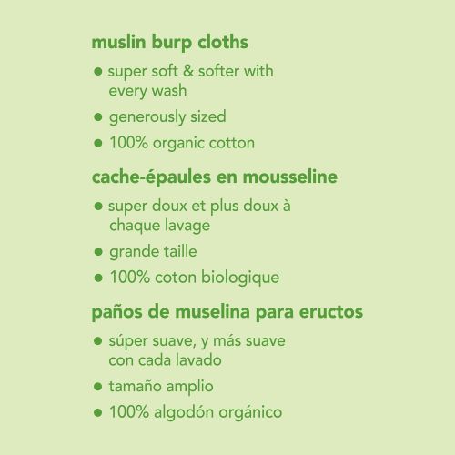  [아마존베스트]Green sprouts green sprouts Muslin Burp Cloths made from Organic Cotton | 4 absorbent layers protect from sniffles, drips & drools | 100% organic cotton muslin, Super soft & softer with every wa