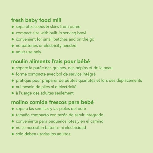  [아마존베스트]Green sprouts green sprouts Fresh Baby Food Mill | Easily purees food for baby | Seperates seeds & skins from puree, Compact size, No batteries or electricity needed, Dishwasher safe