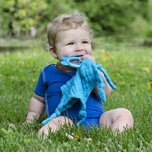  green sprouts Muslin Blankie Teether made from Organic Cotton | Soothes gums & promotes healthy oral development | Multiple textures massage gums, wet knots for extra relief, Easy