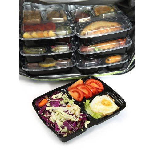  Green vege Bento 16-3BENTO 16 Pack Meal Prep 3 Compartment Storage, BPA Free,Microwave,Dishwasher Safe-Reusable Food Containers with Lids, 32OZ