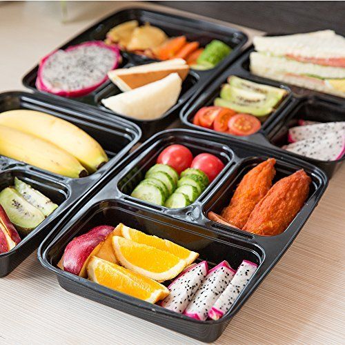  Green vege Bento 10 Pack Meal Prep Containers 3 Compartment Reusable Plastic Food Prep Storage Containers with Lids(10 Sporks Included)