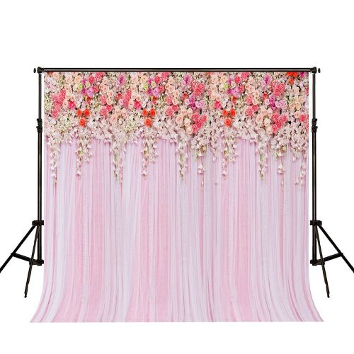  GreenDecor Polyster 7x5ft Wedding Ceremony Photo Backdrops Colorful Flowers Pink Lace Curtain Photography Background Photo Booth Background and