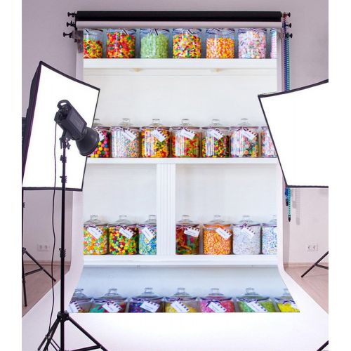  GreenDecor Polyster 5x7ft Photography Backdrop Candy Jars Shop White Display Interior Background Sweet Baby Kids Children Lover Photo Studio Props