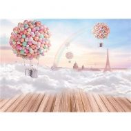 GreenDecor Polyster 7x5ft 3D Romantic Hot Air Balloon Rainbow White Snow on the Floor Blue Sky Wedding Backdrop Background for Studio Photography