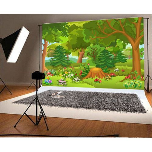  GreenDecor Polyster Cartoon Forest Backdrop 7x5ft Photography Background Willd Flowers Trees Root Grass Land Room Wallpaper Photo Video Studio Props Children Baby Kids