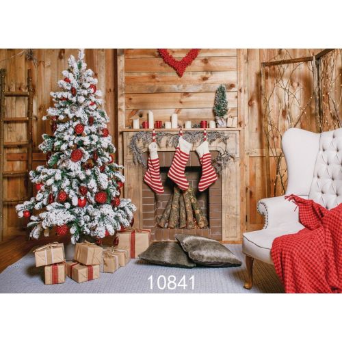  GreenDecor Polyester Fabric 7x5ft Christmas Backdrops For Photography Children Christmas Tree and Gift Socks Fireplace Photo Background