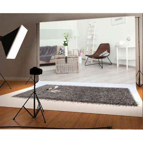  GreenDecor Polyster 7x5ft Living Room Backdrop Sofa Chiar Flowers Vase White Ladder Carpet Lamp Blurry Floor Interior Photography Background Kids Adults Photo Studio Props