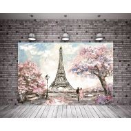 GreenDecor Polyster 7X5ft 7X5ft Photography Backdrop Spring Colorful Paris Eiffel Tower Pink Flower Oil Painting Wedding Background