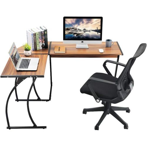  [아마존 핫딜]  [아마존핫딜]GreenForest L Shaped Corner Desk for Home Office Computer PC Table Workstation 3-Piece for Gaming and Studying,Bright Walnut