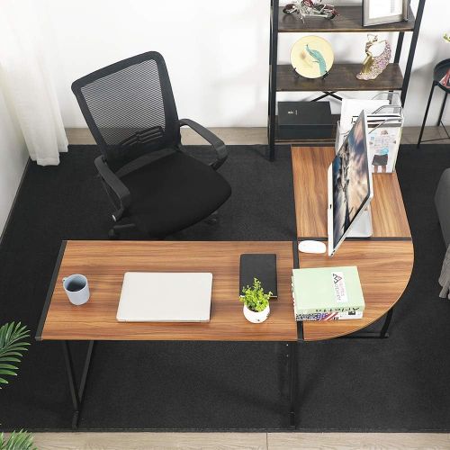  [아마존 핫딜]  [아마존핫딜]GreenForest L Shaped Corner Desk for Home Office Computer PC Table Workstation 3-Piece for Gaming and Studying,Bright Walnut
