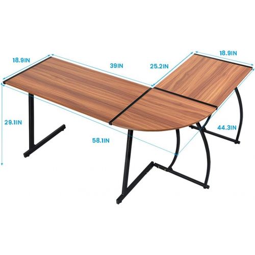  [아마존 핫딜]  [아마존핫딜]GreenForest L Shaped Corner Desk for Home Office Computer PC Table Workstation 3-Piece for Gaming and Studying,Bright Walnut