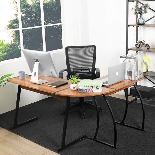  [아마존 핫딜]  [아마존핫딜]GreenForest L Shaped Corner Desk for Home Office Computer PC Table Workstation 3-Piece for Gaming and Studying,Bright Walnut