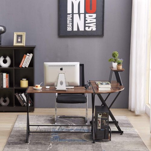  [아마존 핫딜]  [아마존핫딜]GreenForest L Shaped Office Computer Desk with Shelf PC Table Workstation Corner Desk for Home Office, Walnut