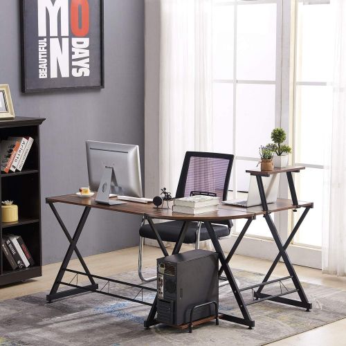  [아마존 핫딜]  [아마존핫딜]GreenForest L Shaped Office Computer Desk with Shelf PC Table Workstation Corner Desk for Home Office, Walnut